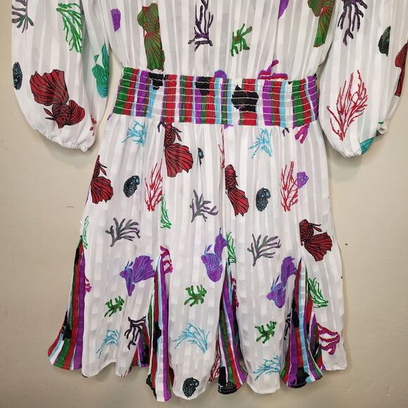 Vintage Mosaic Ruffled Mini Dress Womens XS Summer Beach Coastal Vacation - Picture 9 of 16